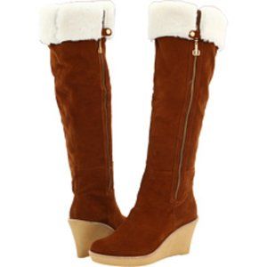 DANIBLACK Wedge suede Boots 7.5 Cognac Brown